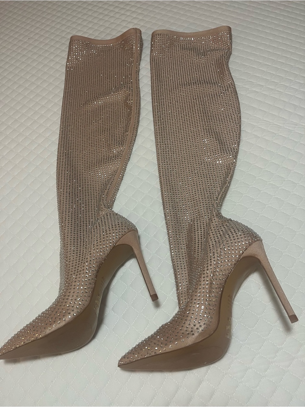 Aldo Blush Tan Rhinestone Over-the-Knee Stiletto Boots